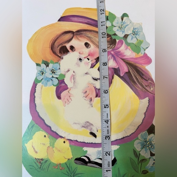 2 Vintage 1980’s Eureka Die Cut Easter Girl Lamb Cut Outs Double-sided - Picture 4 of 5